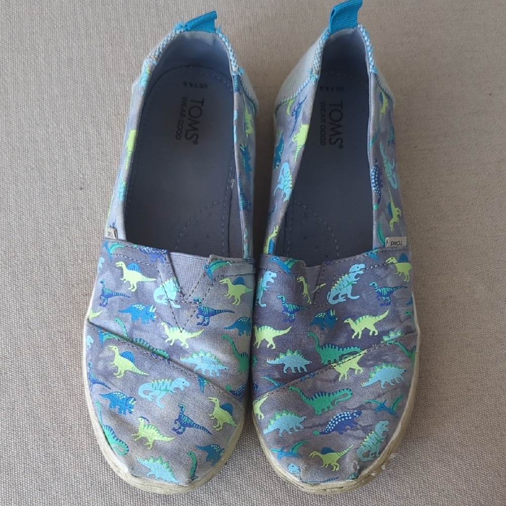 TOMS Kids Sneakers with Dinosaur Print - Gray and Green
